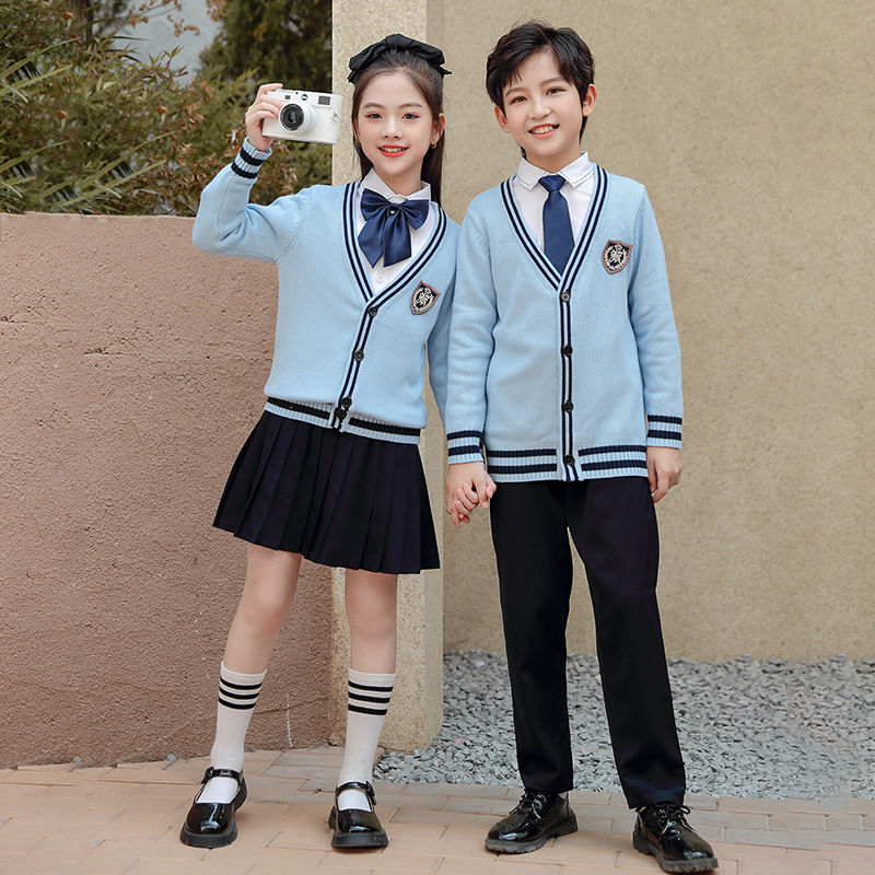 小學生班服春秋毛衫三件套幼兒園園服學生裝英倫風毛衣開衫套裝