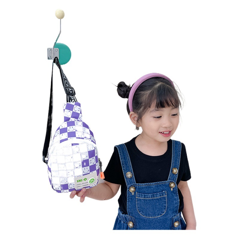 Plaid smiley face children's chest bag 2022 summer new personality smiley face kindergarten graduation school enrollment gift bag
