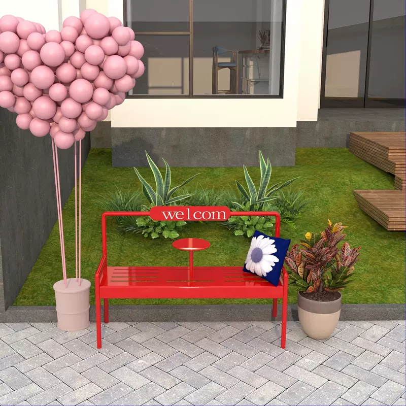 Bench Park Bench Dopamine Style Milk Tea Coffee Shop Check-In Photo Gym Rest Bench Shopping Mall Wrought Iron Chair