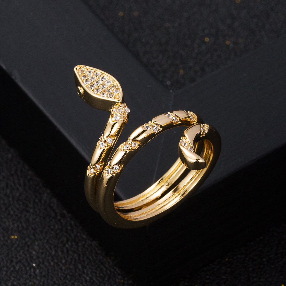 fashion new copper goldplated microset zircon snake open ring femalepicture4