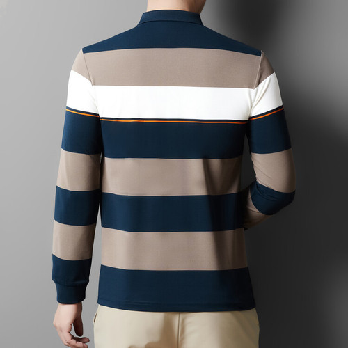 New Men's Long Sleeve T-Shirt for Autumn/Winter, Dad's Style, Colorful Striped Loose Base Layer Top