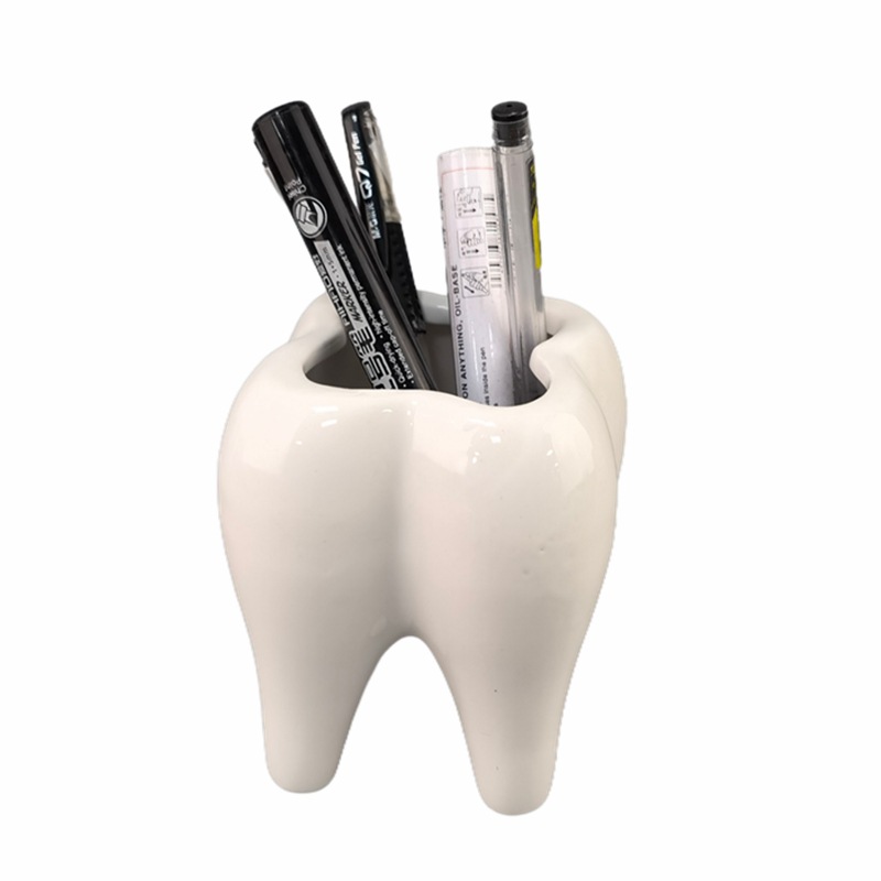 Personalidad creativa, forma de dientes divertidos, portalápices de cerámica, forma de dientes blancos, copa de cepillo de dientes, portalápices, adornos de almacenamiento