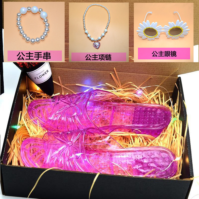 520 Valentine's Day Spoof Strange Glitter Princess Luminous Crystal Slippers Birthday Gift for Girls, Friends and Besties
