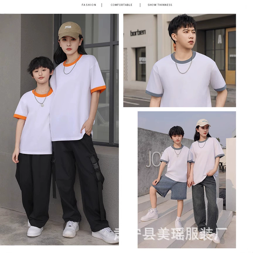 Одинаковые комплекты одежды для родителей и детей: футболки с коротким рукавом из чистого хлопка с цветовыми блоками, подходящие для занятий спортом на открытом воздухе, летней моды и индивидуальной командной формы, легкий стиль.