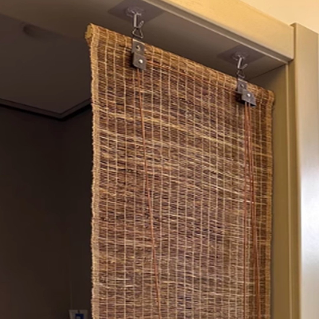 No-Drill Adjustable Handmade Ramie Summer Cloth Tea Room Hanging Curtain, Feng Shui Door and Window Partition Roller Blind Screen