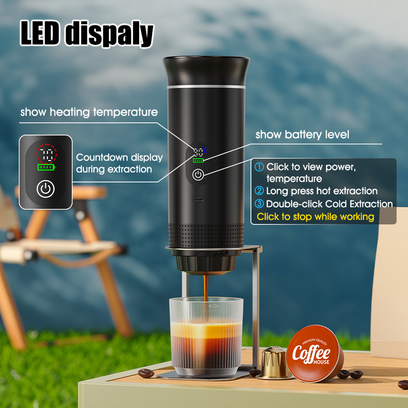 Pump-Type Handheld Coffee Machine with Digital Display, Portable, Italian-Style, USB Charging, Heating, Concentrated Capsule, Semi-Automatic