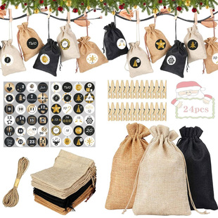 Christmas Advent Calendar Bag Countdown 24 Sparkbag Bundle Pocket Countdown Calendar Gift Bag Drawstring Packaging Bag