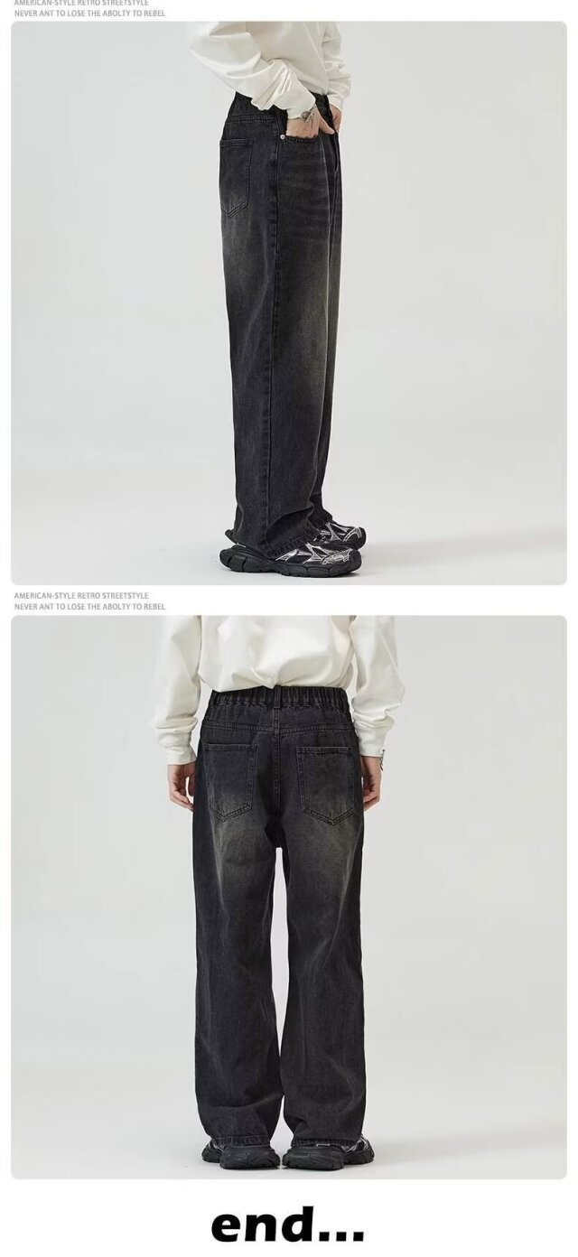 Streetwear Washed Denim Jeans – Loose Fit Straight-Leg Vintage Jeans For Men (Light Blue/Black/Retro, S-Xxxl)_mkmklike.com