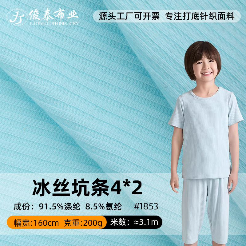 Polyester 4*2 Ribbed 200g Polyester Fiber Double-Sided Fabric Stretch T-Shirt Ice Silk Cooling Knit Fabric