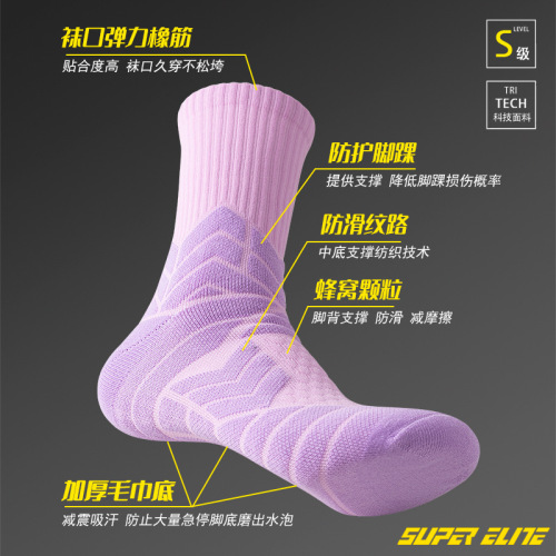  new men's towel-soled sports socks, Macaron mecha actual basketball socks, thickened high-top elite socks