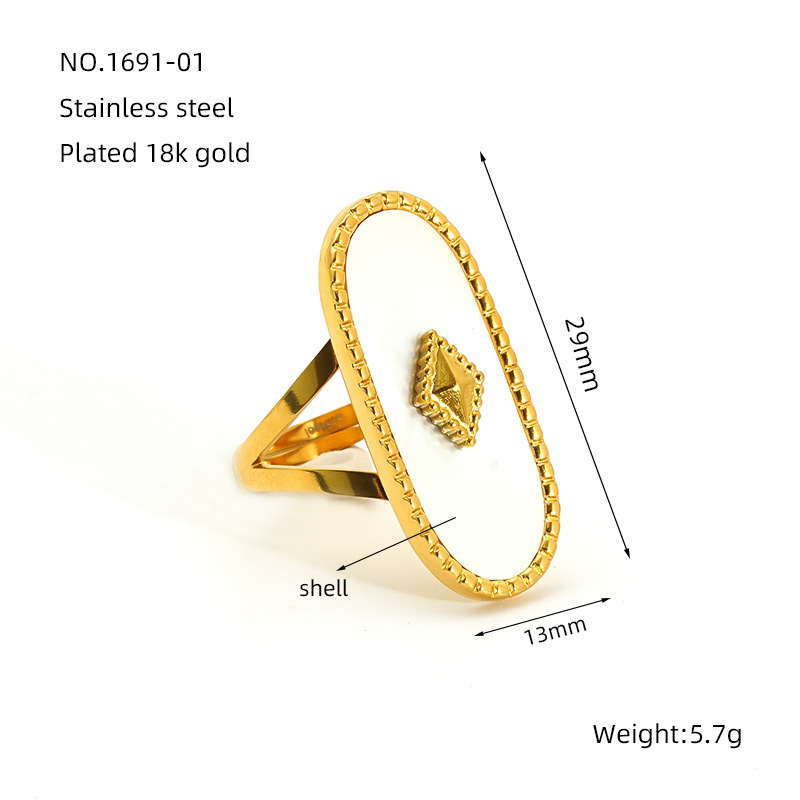 Estilo retro francés piedra natural elíptica anillo de acero inoxidable popular femenino anillo de concha natural apertura ajustable