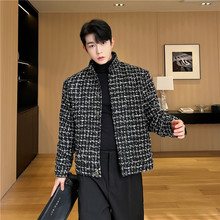 秋冬新款潮流个性高级感毛呢韩版男设计款休闲小香风西装夹克外套