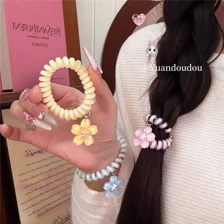Ins清新ゼリー色桜電話線ヘアリング甘い少女心髪ひも皮筋プリンセス風ヘアアクセサリー|undefined