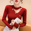 Fashionable slim fit V-neck hanging neck base sweater for women