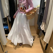 棉麻半身裙女长裙复古风裙子拖地大摆裙伞裙95cm跨境16色荷叶边