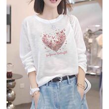 2025新款正肩雪花棉长袖t恤女上衣百搭白色薄款防晒衣夏秋季