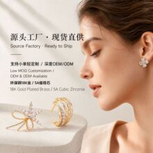 法式爱心耳钉小众高级感四叶草耳饰轻奢环保铜18K锆石金星芒耳环
