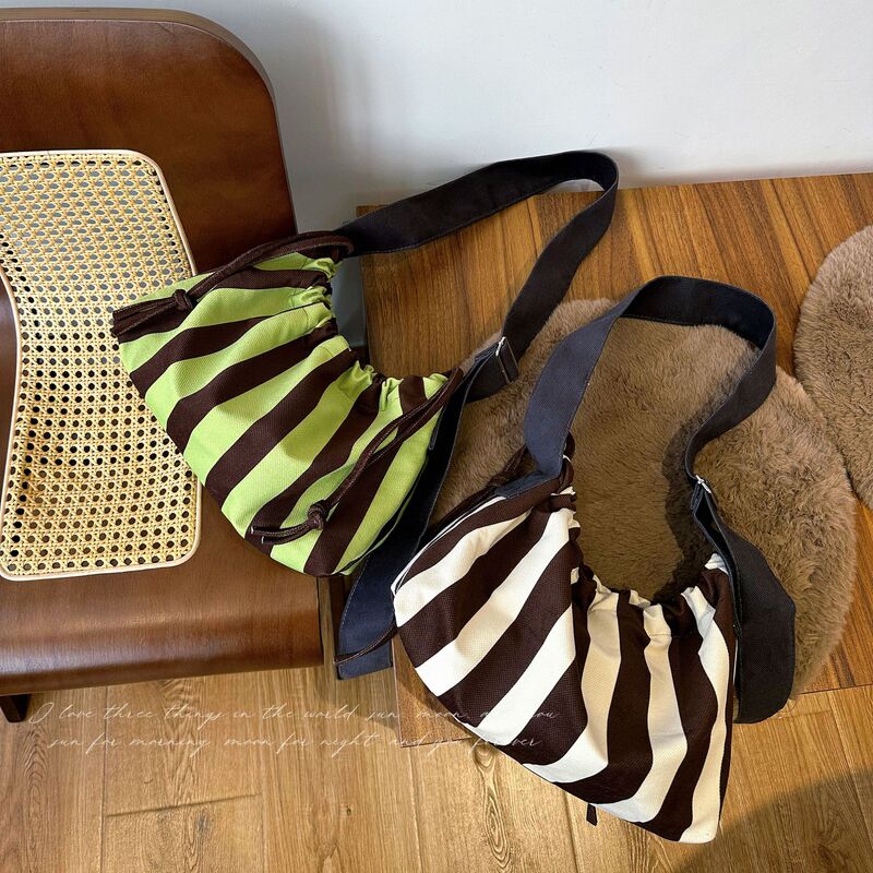 Niche design Maillard retro striped large capacity tote bag high sense shopping bag women's shoulder bag messenger bag