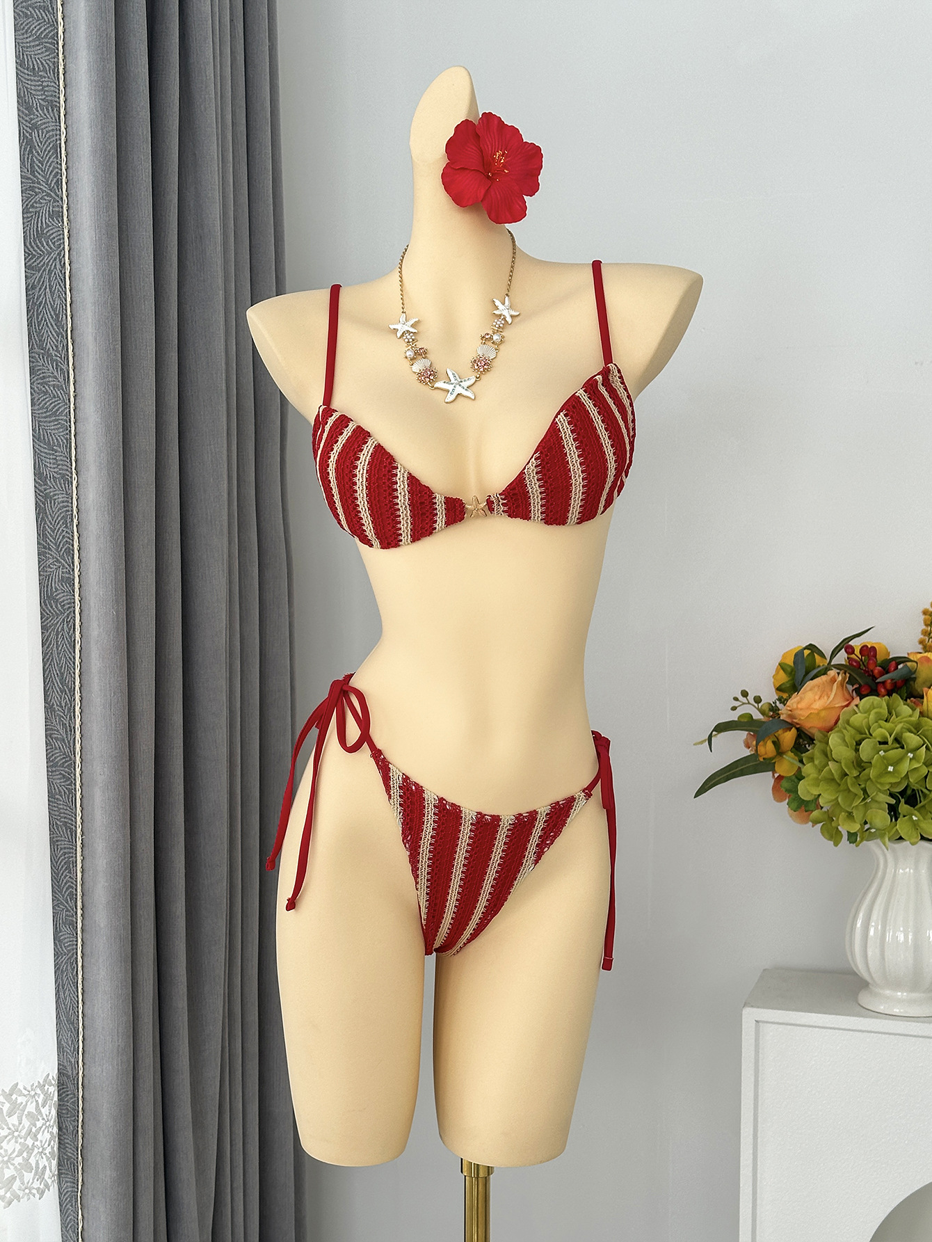Gestreiftes Bikini Set Damen, 4-teilige Bademode Für Den Strand_voghion.com