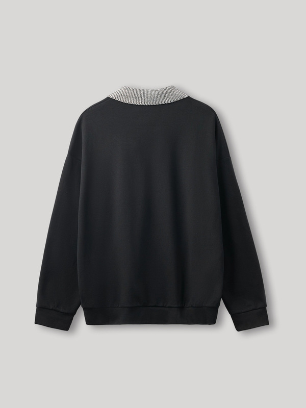 APO | クロスボーダーメンズスウェットシャツトレンディな秋のコントラストカラーステッチラペル長袖Tシャツルーズインナートップ|undefined
