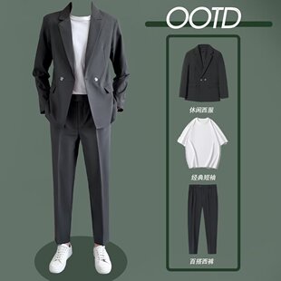 High-end Spring Pendant Casual Suit suit Men's Loose Korean-style Duffy Handsome Trendy Men's Light Mature Style Suit Jacket