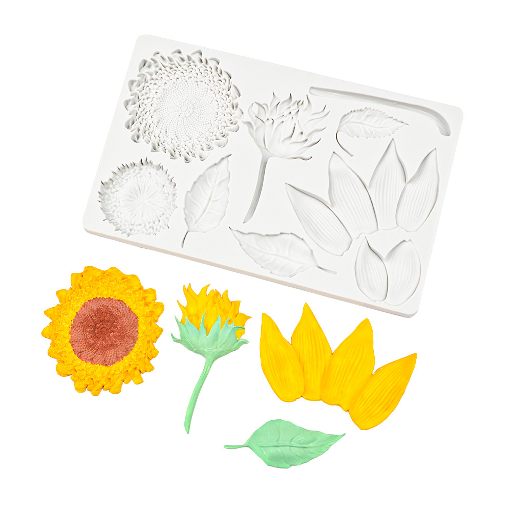 Creativo girasol hoja fondant pastel estilo postre fondant chocolate rosa hoja yeso decoración de pegamento