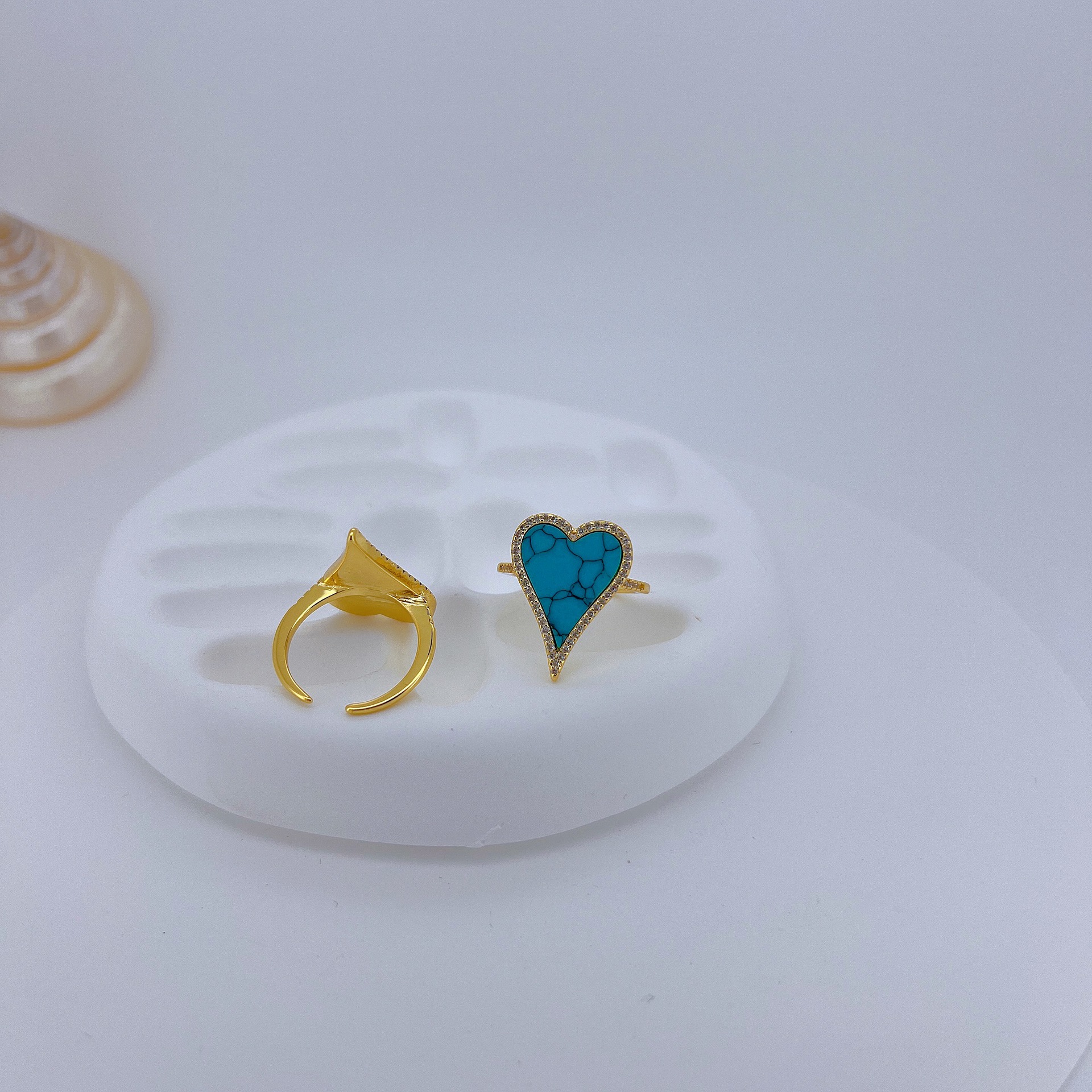 Women's Gender Wholesale Jewelry IG Style Simple Style Heart Shape Copper Natural Stone Shell Zircon Plating Inlay Open Rings