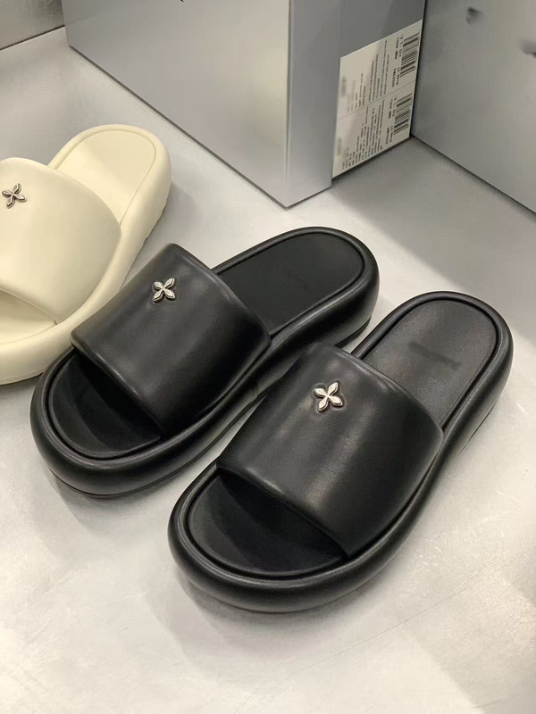 高品質！ Wu Xuan Yi の同じスタイル SMFK クロスフラワーファースリッパブラックベルベット厚底アウターウェアスリッパ女性用|undefined