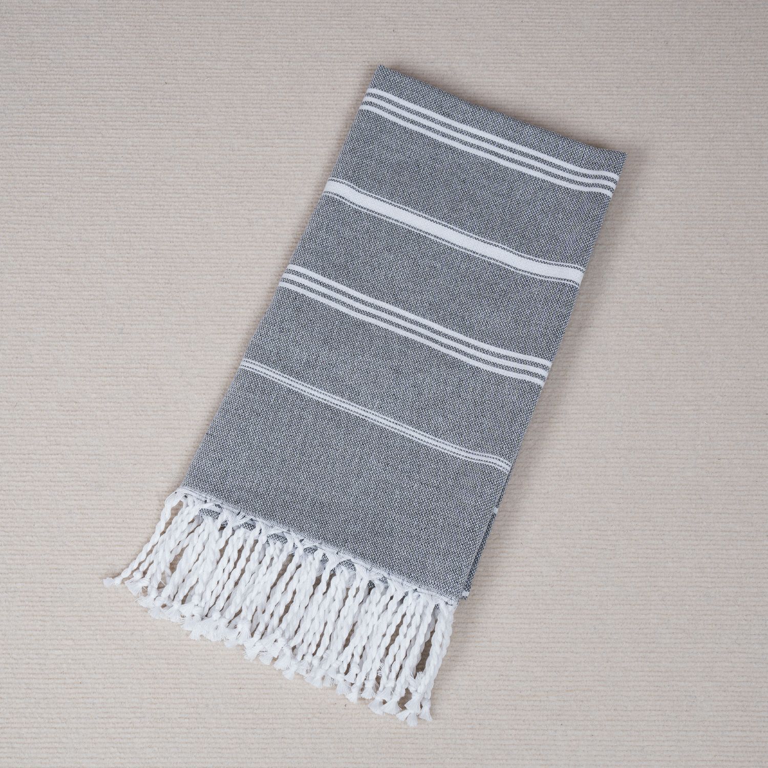 Horizontal striped beach towel dark gray