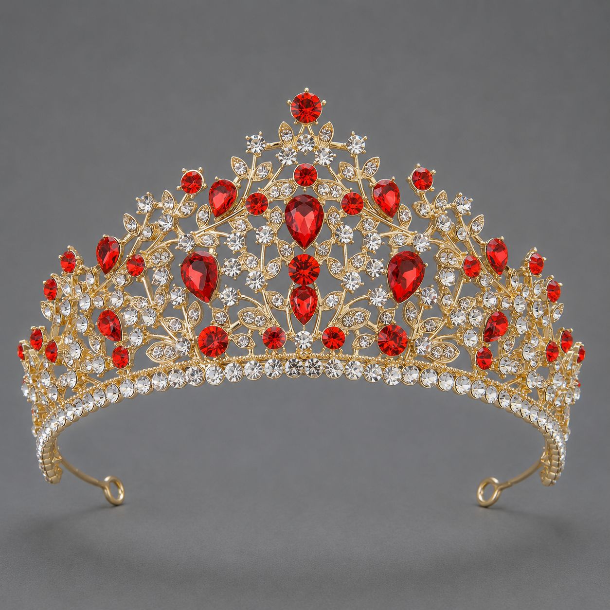 Corona Barroca Retro con Cristales Rojos de Aleación y Cristal Rojo, Acabado galvanizado, para desfiles, bodas y fiestas image 34
