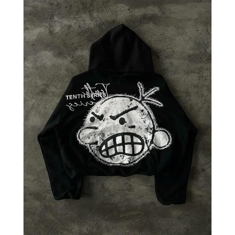 Men's Clothing American Retro Street Style Unisex Hooded Sweatshirt Y2K Trendy Hot Style Tops Jacket Thickened Casual_viptrois.com