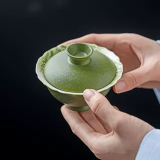 内绘堆料雏菊陶瓷两才盖碗小青柑釉下彩纯手绘功夫茶具家用泡茶杯
