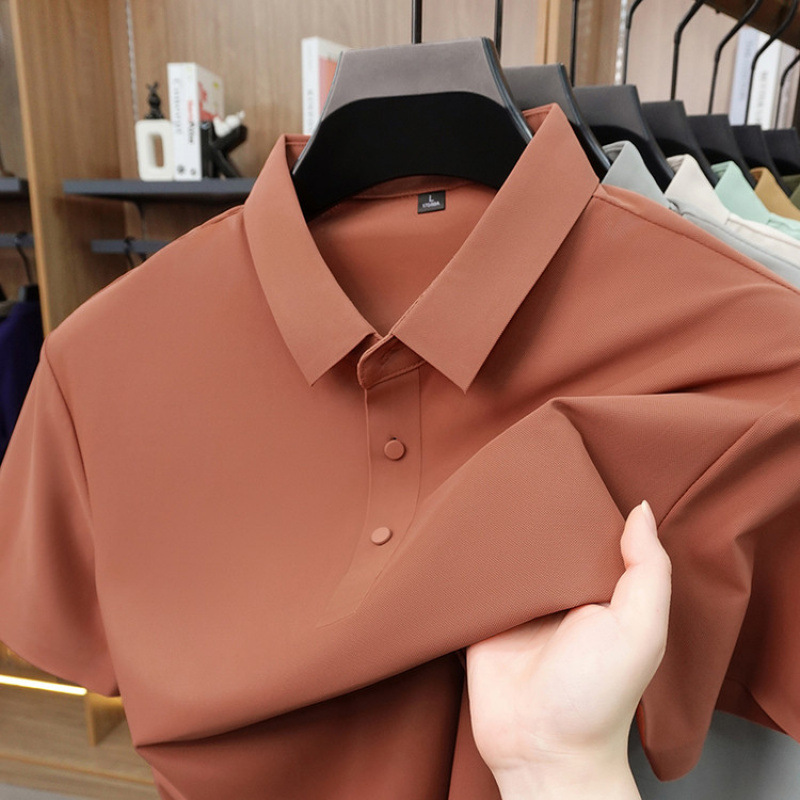 Nylon Seamless Short-Sleeved Men's Short-Sleeved Polo Summer Casual Top Thin Breathable Lapel New Style Half-Sleeved