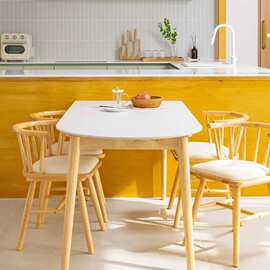 半圆桌子小户型家用靠墙半岛台桌椅实木北欧洽谈简约白餐桌