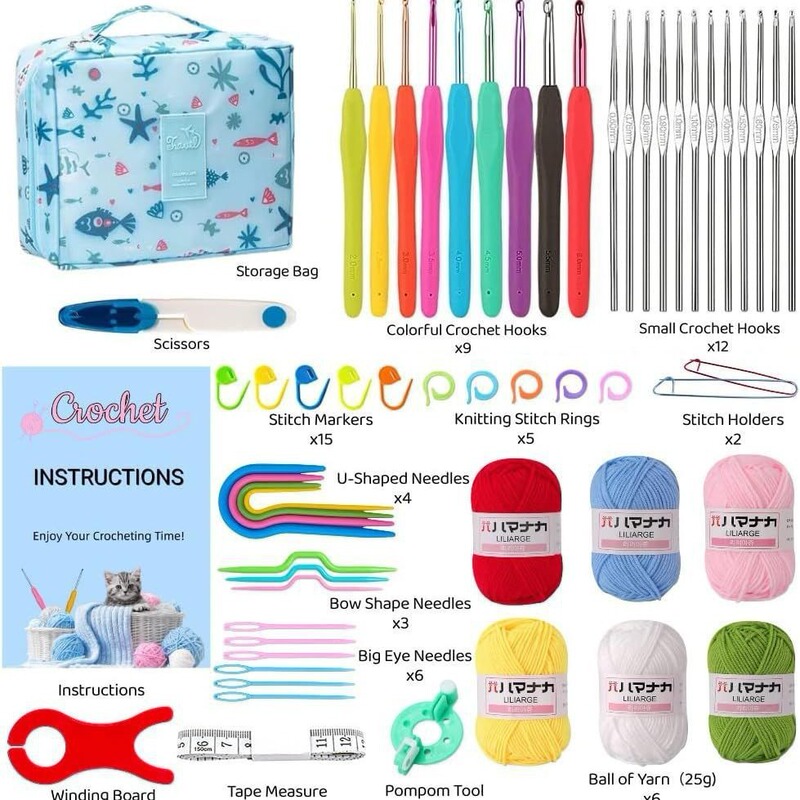 68 PCs set crochet hooks for beginners suit with 6 colors crochet yarn and crochet accessories hook kit 68 PCs set crochet hooks for beginners suit with 6 colors crochet yarn and crochet accessories hook kit