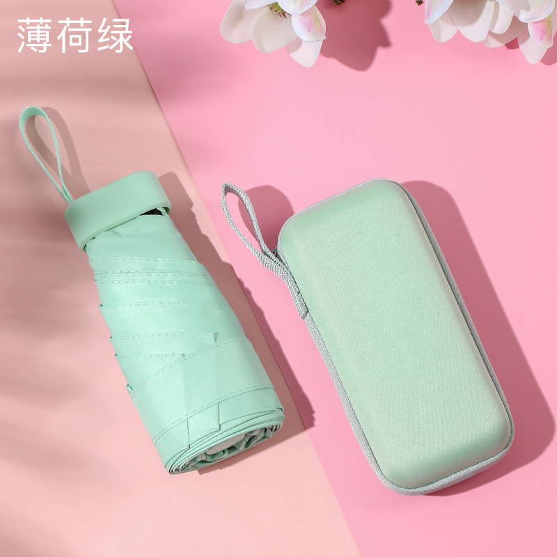 Sombrilla pequeña, portátil, plana, 40% de descuento, ultraligera, protector solar, protección UV, mini paraguas de bolsillo, paraguas de tarjeta femenina