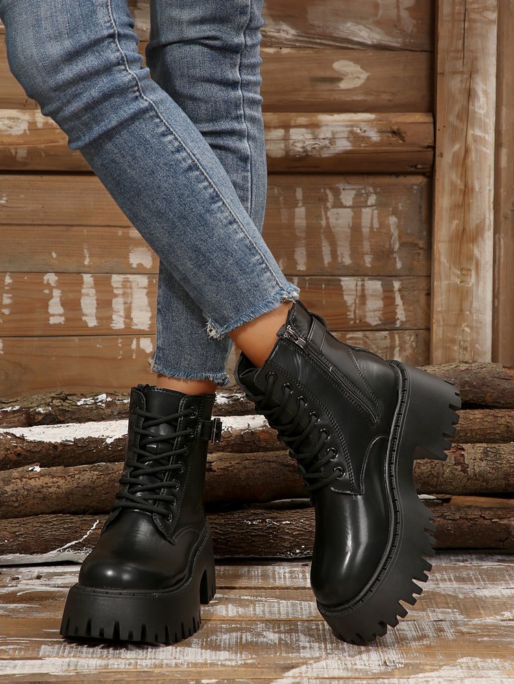 Dicke Sohlen für Damen 2024 neue große Größe vielseitiges Temperament bequeme Gürtelschnalle modische Martin-Stiefel_voghion.com