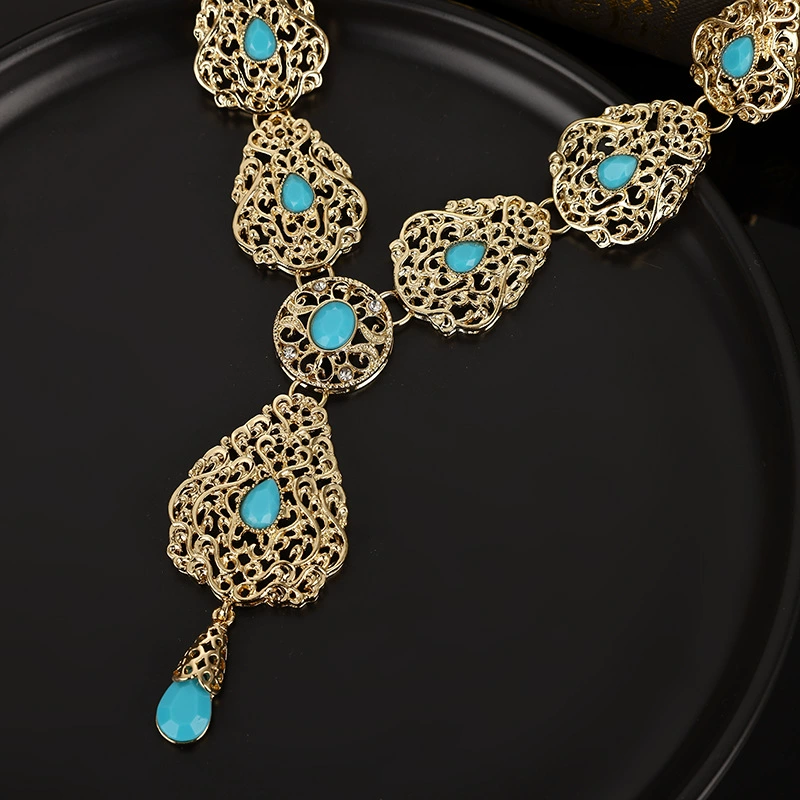 Golden necklace and earrings, Arabic set, metal jewelry