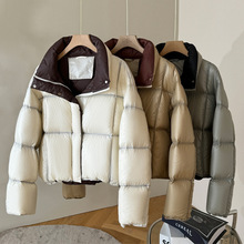 恩迪90白鸭绒羽绒服短款2025冬季宽松拼色百搭面包服外套女