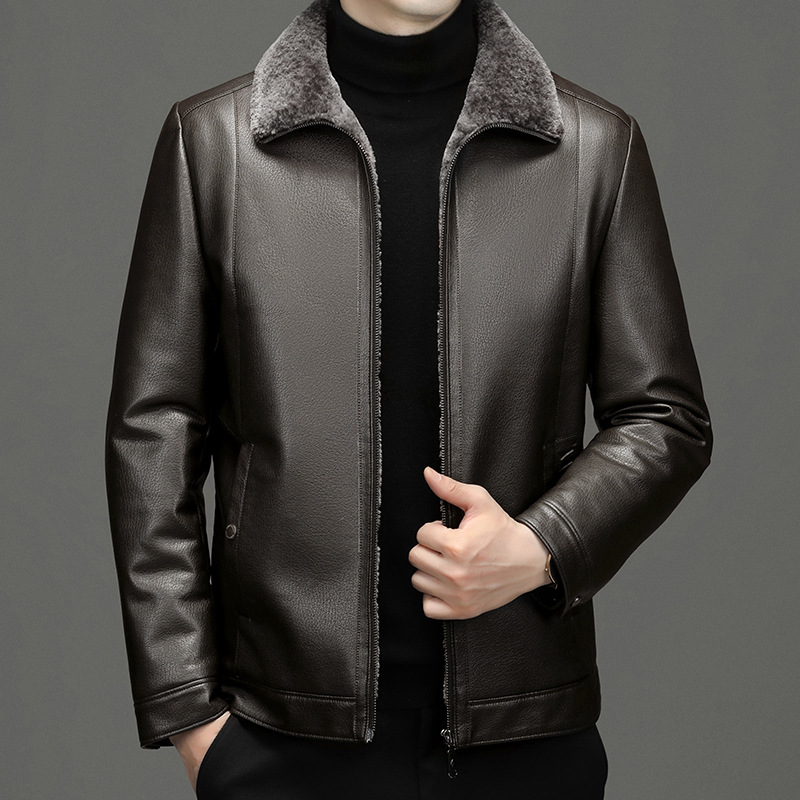 Men's down jacket, genuine leather, for middle-aged man