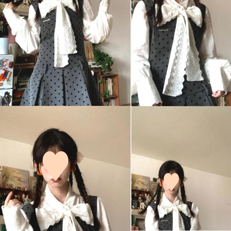 도트무늬 스몰 스커트 + 보타이 셔츠 [투피스세트]