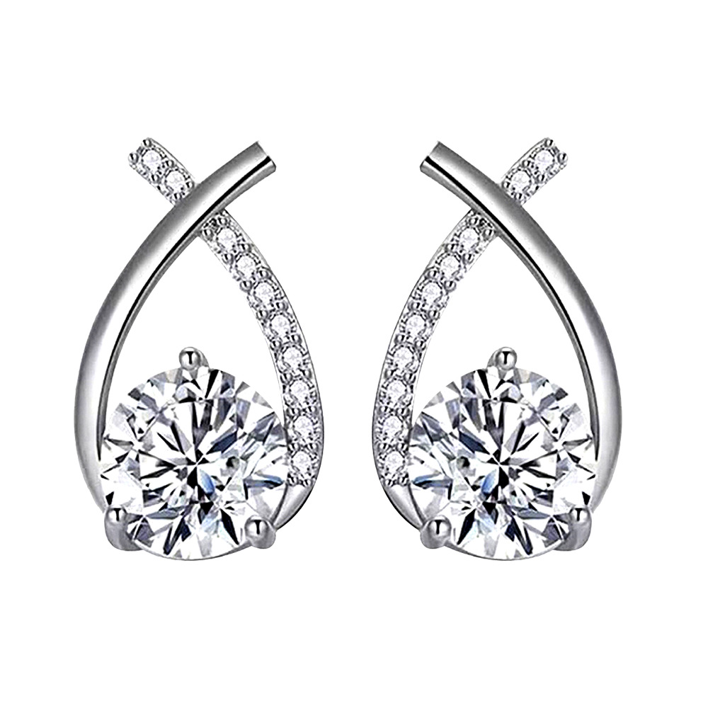 40g Weight 925 Sterling Silver Ear Needle Material White Gold Plated Plating Material Moissanite Inlay Material 1 Pair 925 Sterling Silver Moissanite Geometric Ear Studs