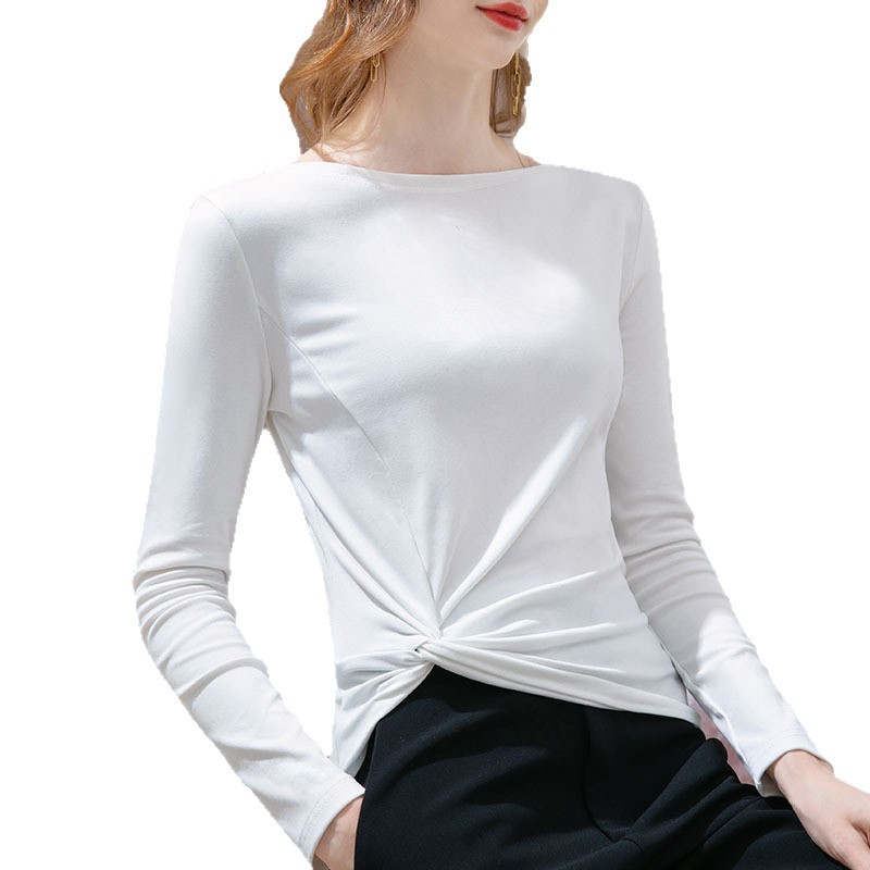 Camiseta de manga larga para mujer, primavera y otoño 2025, nueva ropa femenina, dobladillo irregular, plisada, única, de un solo hombro, color sólido