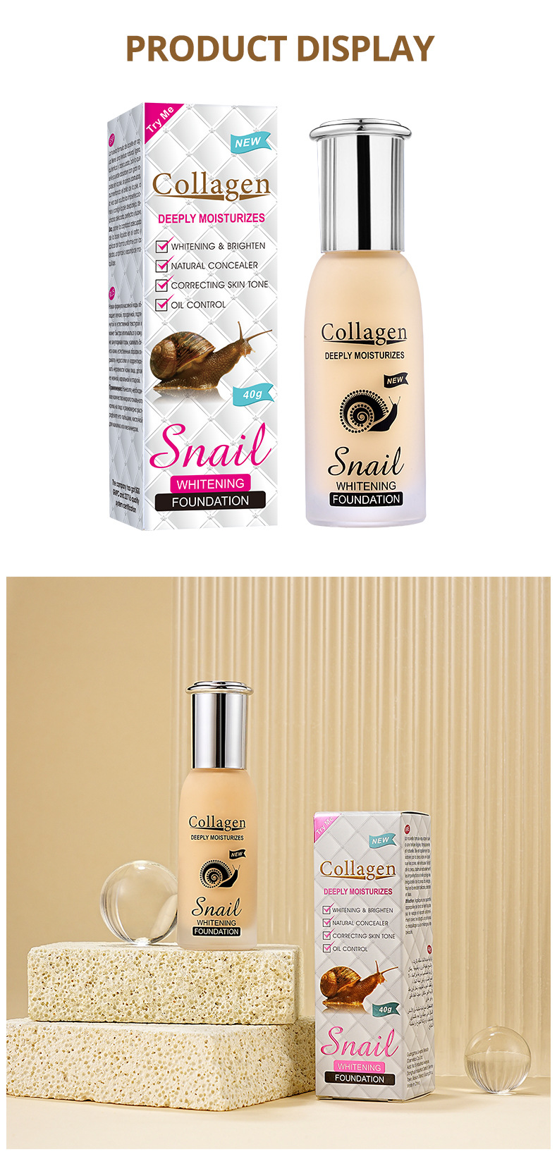 fondotinta Peimei liquido SnailCollagen Whitening Concealer Foundation_voghion.com