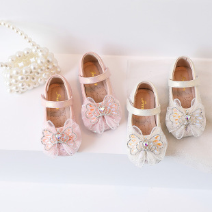 Girls' rhinestone princess shoes spring little girl crystal shoes children's soft bottom shallow mouth leather shoes baby performance shoes single-layer shoes