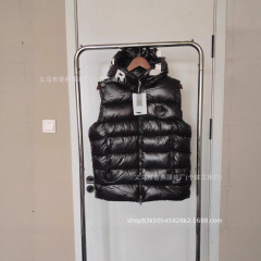 跨境外贸新款连帽字母印花男女同款羽绒马甲背心外套批发一件代发