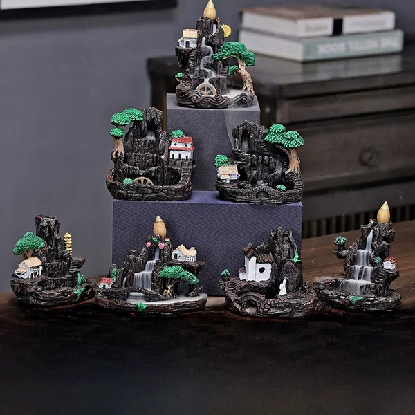 Creative resin backflow incense burner hallway decoration fish tank landscape flowing cloud rockery decoration backflow incense burner household sandalwood