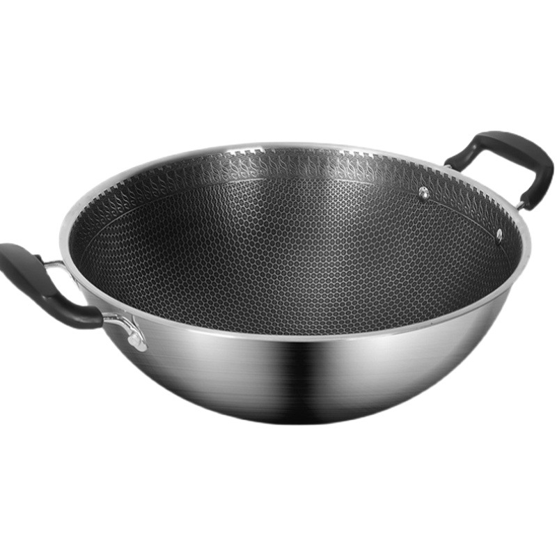 316 de acero inoxidable wok hogar grande de fondo redondo wok gas cóncavo Cocina de Inducción especial binaural sartén antiadherente