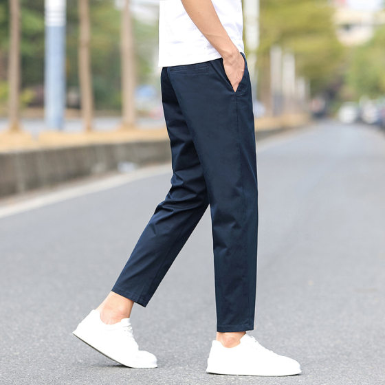 Spring and Summer Small Straight Ankle-length Pants Men's Casual Pants Slim-fit Stretch Trendy Men's Nine-point Pants Men's Pants 9015