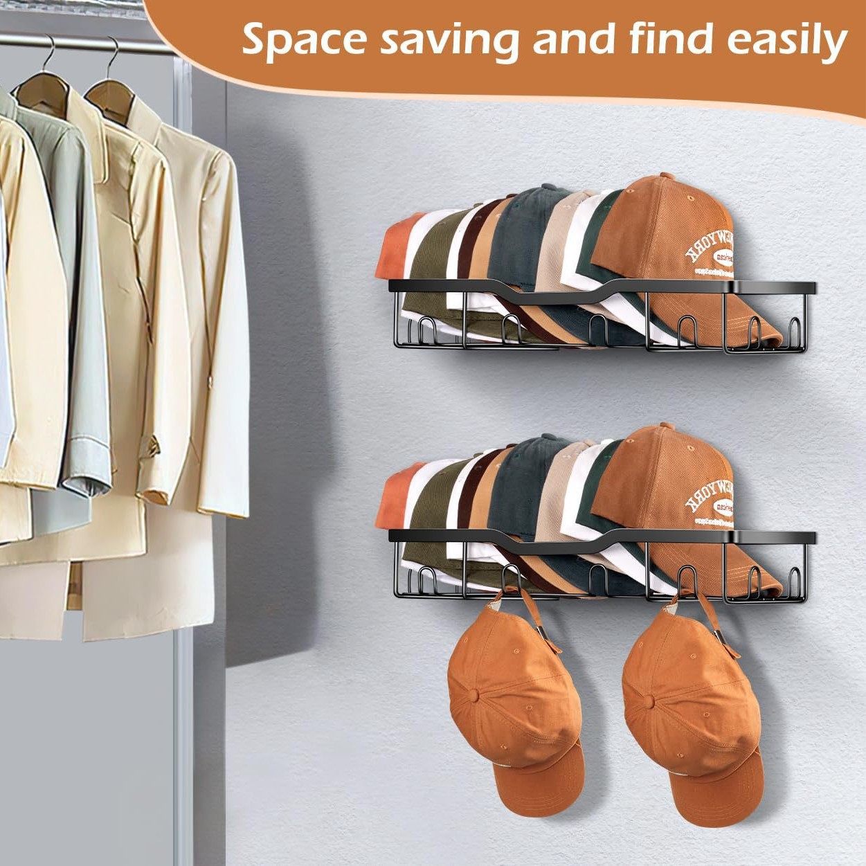 Rack de almacenamiento de ropa en la pared, bolso, sombrero de béisbol, estante de almacenamiento para ganchos de dormitorio, estante de sombrero tipo pared